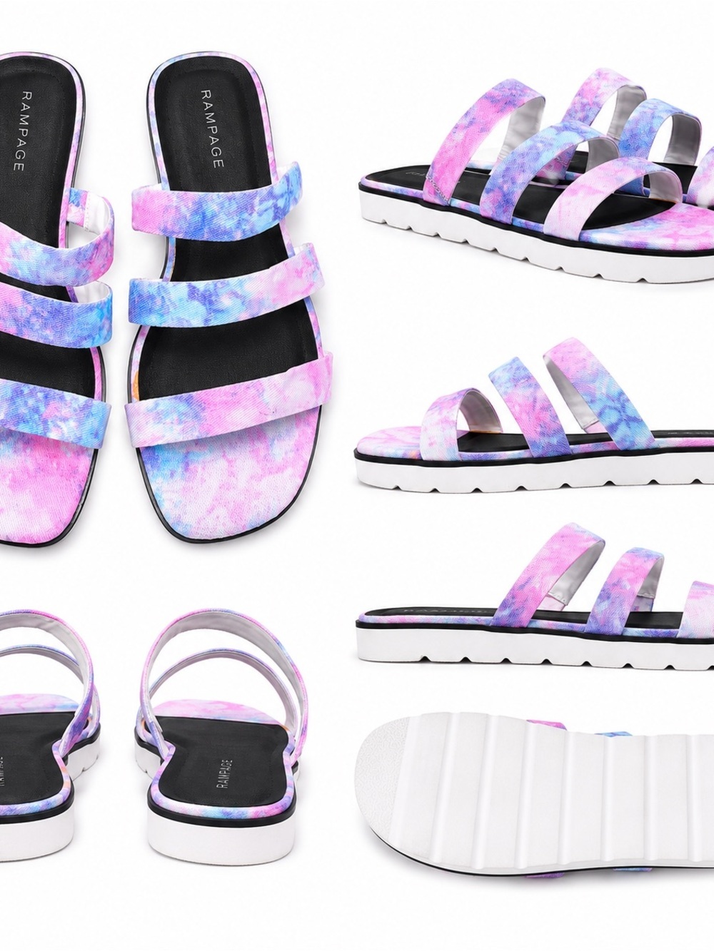 Rampage Pastel Tie-Dye Triple Strap Slide Sandals- Size 10M